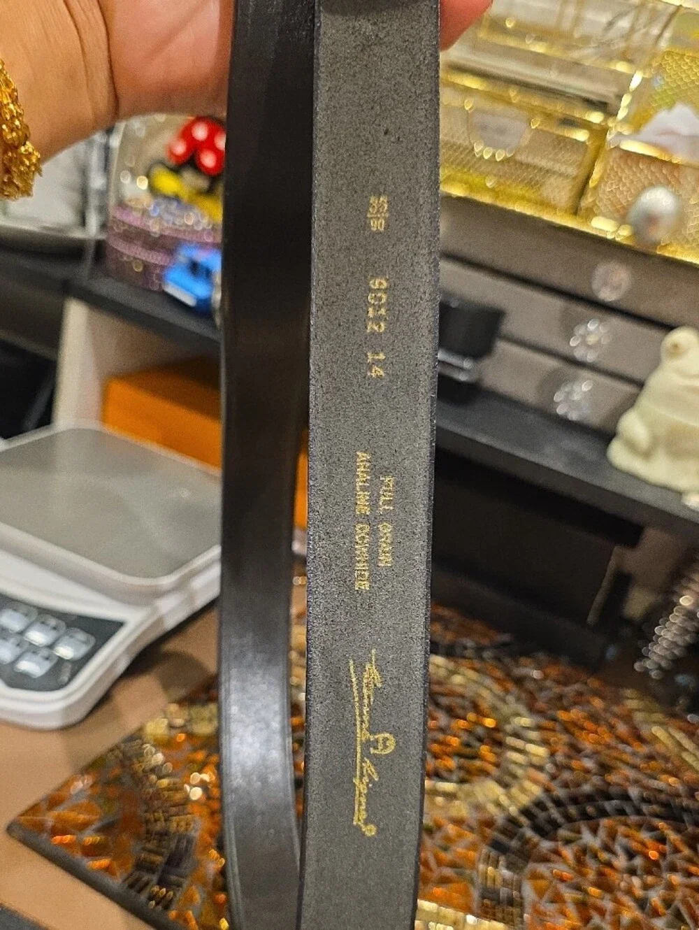Etienne Aigner Black Leather Belt with Gold Hardware